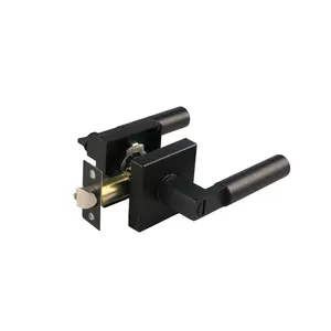 Punho De Porta De Passagem Pesada Matte Black Keyless Square Door Lock Lever Handle