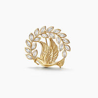 Broche Couronne de colombes en diamant de laboratoire, bijoux en or 9K 14K 18K, épingle de revers personnalisée Art Déco avec oiseau, pour cadeau de fête