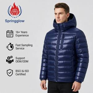 Giacca Invernale da Uomo Blu Navy con Cappuccio, Impermeabile, in Piuma d'Oca, Leggera, Logo Personalizzato OEM, Cappotto di Alta Qualità da Fabbrica - Product Image 2