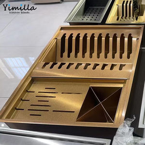 حوض مطبخ من الفولاذ المقاوم للصدأ مصنوع يدويًا بحوض واحد مع رف لتجفيف الأطباق للتركيب تحت سطح العمل - Product Image 5