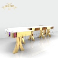 Table européenne moderne en verre, forme de lune ronde, en acier inoxydable, Table d'amour, de mariage pour les événements,