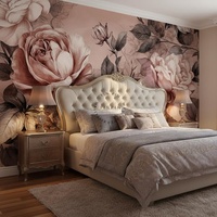 Papier peint mural floral amovible et imperméable, décoration murale pour salon et chambre à coucher, papier peint mural vintage à fleurs de pivoine rose