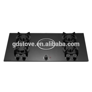 Table <span class=keywords><strong>de</strong></span> <span class=keywords><strong>cuisson</strong></span> à <span class=keywords><strong>Gaz</strong></span> à 5 brûleurs avec <span class=keywords><strong>Plaque</strong></span> Chauffante brûleur en verre noir couvre - Product Image 1