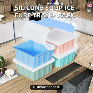 Plateau de congélation en silicone de qualité alimentaire pour soupe et glaçons, capacité de 2 tasses, compatible lave-vaisselle, rangement de cuisine - Product Image 1