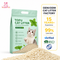 YousnPet, usine OEM ODM, 15 ans d'expérience, litière pour chat en tofu biodégradable naturelle, 99% sans poussière, contrôle efficace des odeurs, jetable dans les toilettes