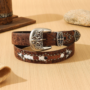 <span class=keywords><strong>Ceinture</strong></span> en similicuir pour <span class=keywords><strong>femme</strong></span>, style punk vintage, boucle ardillon en alliage, largeur 3 cm, nouveau style western denim, production personnalisée - Product Image 2