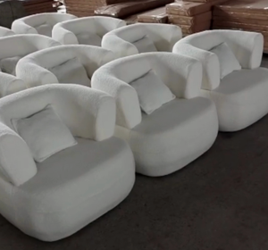 Sillón Puff de Terciopelo Blanco Imitación Piel de Cordero con Relleno de Esponja de Alta Elasticidad para Diseño Nórdico Moderno, Funda Extraíble - Product Image 6