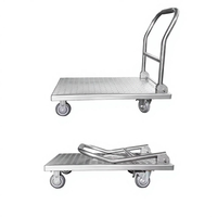 Chariot utilitaire à 4 roues en acier inoxydable SUS304 durable avec poignée pliable, surface sablée, capacité de charge de 300 kg/m
