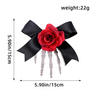 Pince à cheveux Halloween en forme de main de squelette, avec rose et nœud, accessoire de coiffure gothique effrayant pour fête costumée pour femme