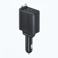 Chargeur de voiture rapide avec affichage numérique LED, 2 câbles rétractables, station de téléphone portable 4-en-1 pour iPhone 16 Type C, tension 12-24V