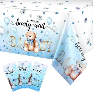 Nappe de table en plastique motif ours pour baby shower, nappe « We Can Bearly Wait » pour fête d'anniversaire et révélation du sexe - Product Image 1
