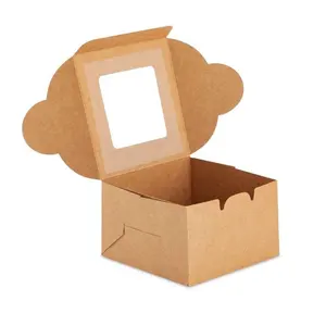 Einweg Bento Custom ized Plain Takeaway Karton mit klarem Fenster Kuchen Craft Food Kraft papier Box