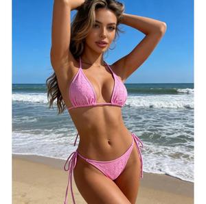 Conjunto de Bikini de Cintura Alta para Mujer <span class=keywords><strong>con</strong></span> Pantalones Triangulares Transpirables y Decoración de Patrón de Diamantes, Completo en Dos Piezas - Product Image 2