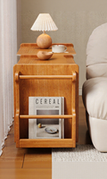 Table d'appoint roulante vintage en bois avec 3 étagères et roulettes, meuble de rangement multi-niveaux, table d'appoint de canapé peu encombrante, porte-revues