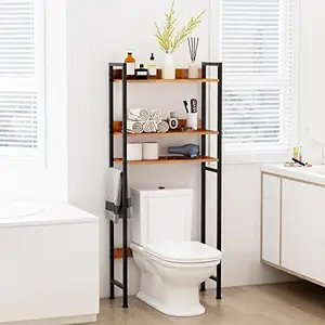 3-Tier Badkamer Organizer Ruimte Saver Rek Houten Plank Boven De Toiletkast Met 2 Laden Verstelbare Voeten