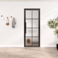 Porte d'entrée double en fer forgé français, étanche, avec moustiquaire en fibre de verre, finition noire, ouverture coulissante à pousser et tirer