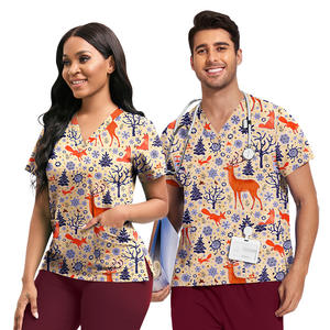 2025 personalizar elástico Unisex mujeres hombres divertido Festival impreso Scrub Top suave divertido Scrub camisa enfermera uniforme - Product Image 6