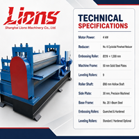 Machine à embosser les tôles en métal à motif feuille de saule LIons 1300 mm, 4 kW, avec rouleau antidérapant