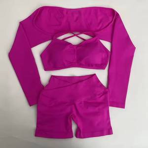 OEM Seamless V Cut Waist Scrunch Butt Biker Shorts Suit <b>Women</b> Sports Bra Arm Sleeves Tight Running Fitness Yoga <b>Leggings</b> Set - Product Image 3
