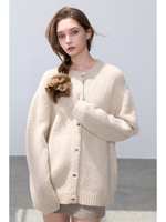 100% Reiner Kaschmir Umweltfreundliche Vintage Strickjacke für Damen Übergroßer Rundhals-Pullover mit Knöpfen Gerippter Saum und Bündchen Warm Weich für den Winter