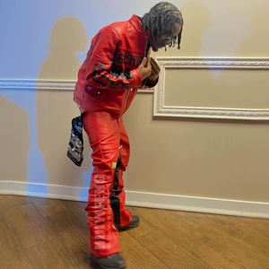 Tute da ginnastica personalizzate <span class=keywords><strong>di</strong></span> alta qualità da uomo due pezzi giacche da moto e <span class=keywords><strong>pantaloni</strong></span> in <span class=keywords><strong>pelle</strong></span> impilati <span class=keywords><strong>tuta</strong></span> sportiva in <span class=keywords><strong>pelle</strong></span> felpa - Product Image 3