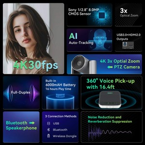Solution de visioconférence tout-en-un - Caméra PTZ 4K avec suivi IA et haut-parleur intégré, connexion flexible pour réunions d'entreprise - Product Image 6