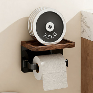Portarotolo Quadrato Multifunzione in <span class=keywords><strong>Legno</strong></span>, Eco-friendly, da Parete, con Mensola Portaoggetti per Bagno - Product Image 4