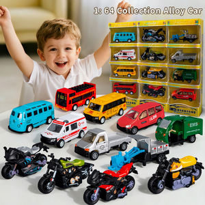 Modèles de voitures miniatures en alliage moulé sous pression 1:<span class=keywords><strong>64</strong></span>, en métal et plastique, avec fonction de recul, motos, véhicules de <span class=keywords><strong>transport</strong></span>, camions, autobus scolaires, ensembles de voitures jouets pour enfants - Product Image 2