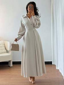 Kaftano Tradizionale Musulmano EID Dubai <span class=keywords><strong>Turchia</strong></span>, Tinta Unita, Semplice, Modesto, Tessuto Traspirante Ricamato, Taglia Unica - Product Image 4