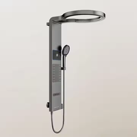 Panneau de douche numérique LED à poignée unique Fyeer, gris canon, thermostatique, avec jet de massage doux et pluie, surface brossée pour hôtels
