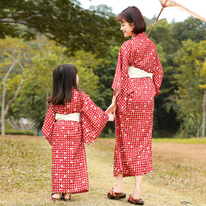 Yukata-Kimono japonés de primavera para madre e <span class=keywords><strong>hija</strong></span>, ropa a juego, traje para padres e hijos, cárdigan con estampado a cuadros, bata con cinturón Obi - Product Image 5