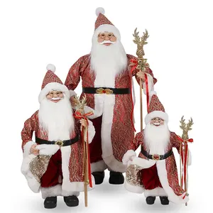 30/45/60/90Cm Gouden Strepen Papa Noel Kerstmis Kerstman Speelgoed 48 "Inch Vakantie rode Permanent Kerstman Pop Beeldjes