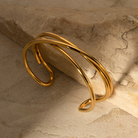 Bracelet minimaliste à double couche avec ouverture, en acier inoxydable, plaqué or, étanche, bijoux pour femmes
