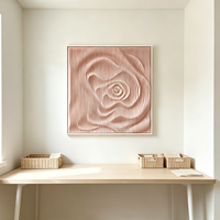 Décoration murale artistique abstraite en bois 3D, motif vague, cadre carré noir, idéale pour les hôtels et les restaurants
