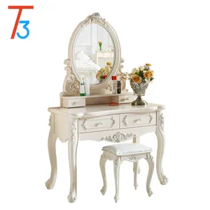 Tocador de madera blanca personalizada, mesa de maquillaje con espejo para dormitorio, venta al por mayor de fábrica