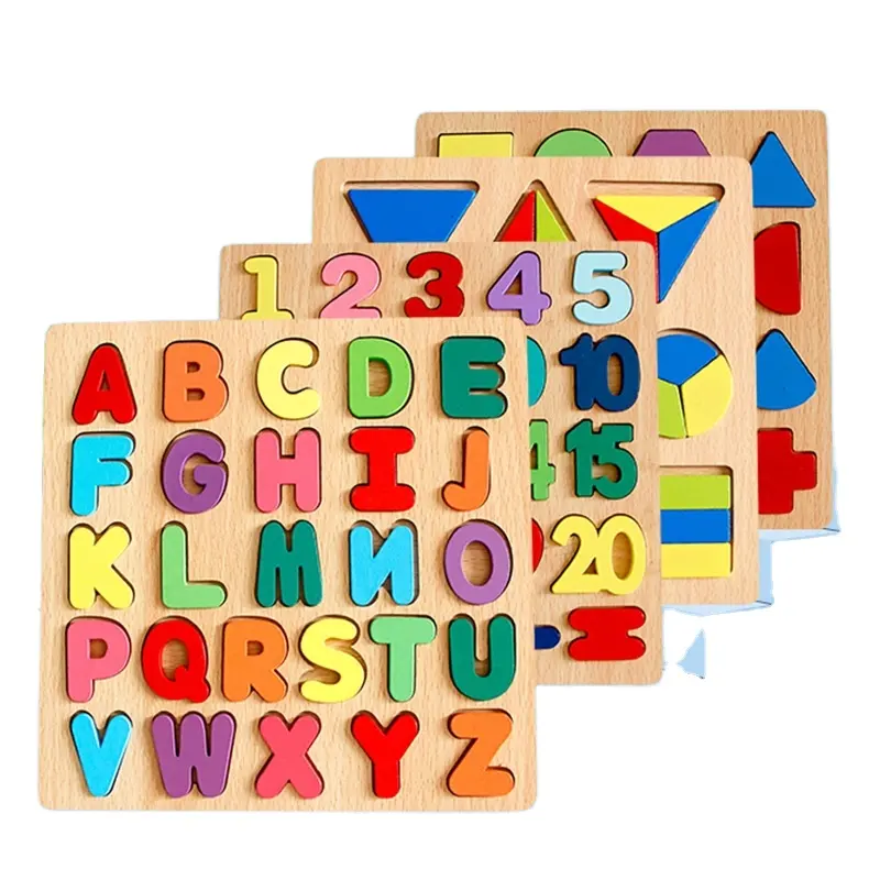 木製パズルおもちゃ子供教育学習おもちゃアルファベット幾何学的形状ボードパズル