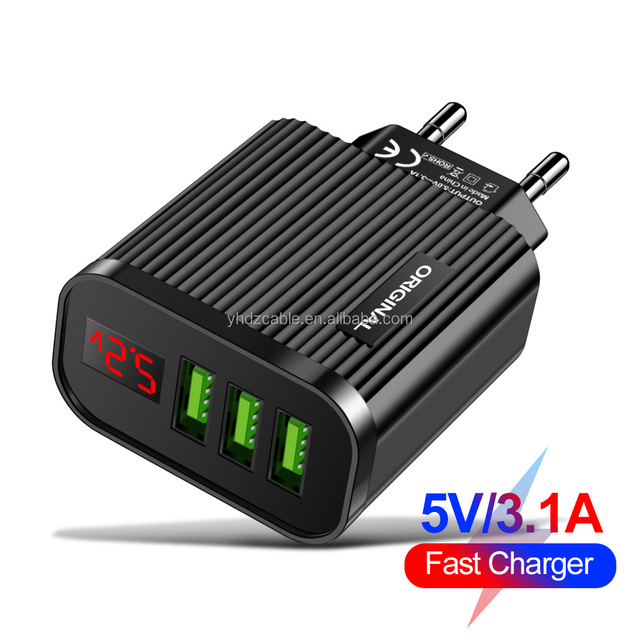 NEW Arrivals 2026 Electronic Gadgets 5V 3A Fast Charging 3USB with Digital Display Surface Stripe Charger Travel Adapter