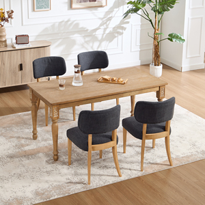 Ensemble de 2 chaises de salle à manger modernes en tissu écologique, dossier capitonné, rembourrage en mousse, pieds en bois, style mid-century, meubles pour la maison - Product Image 4