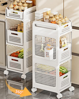 Chariot utilitaire à roulettes 3 niveaux noir, gris, beige avec paniers et tiroirs pour salon, chambre, cuisine