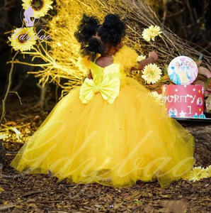 <span class=keywords><strong>Vestido</strong></span> de niña de flores de tul <span class=keywords><strong>amarillo</strong></span> <span class=keywords><strong>para</strong></span> boda, mangas plisadas hinchadas con lazo, desfile de cumpleaños <span class=keywords><strong>para</strong></span> niños, <span class=keywords><strong>vestido</strong></span> de baile <span class=keywords><strong>para</strong></span> bebé de primera comunión - Product Image 2