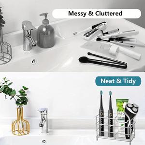Wall-mounted Standing Type Single Tier Multifunctional Metal <b>Toothbrush</b> <b>and</b> <b>Toothpaste</b> <b>Holder</b> for Bathroom Storage - Product Image 3