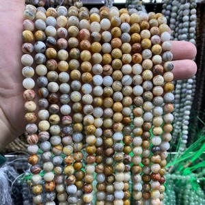 Perles rondes en pierre gemme naturelle Chrysoprase <span class=keywords><strong>Jaune</strong></span> Agate Fou de 6/8/10mm en gros, perles de guérison pour la fabrication de bijoux - Product Image 2