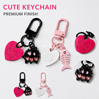 Porte-clés en alliage motif chat, poisson et cœur, mignon et tendance, breloques métalliques DIY, pendentif de sac, sangles de téléphone, cadeaux pour couples, étudiants, amis, enfants
