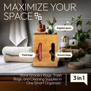 Dispenser <span class=keywords><strong>per</strong></span> Sacchetti della Spazzatura in Bambù <span class=keywords><strong>per</strong></span> Cucina, Finitura Laccata, Organizzatore <span class=keywords><strong>per</strong></span> Dispensa e Lavello, Portarotoli <span class=keywords><strong>per</strong></span> Appartamenti e Case - Product Image 6