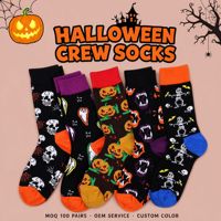 Chaussettes mi-mollet tricotées respirantes style nouveau OEM pour l'été, motif citrouille d'Halloween, pour hommes, femmes et couples