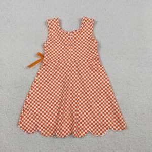 Robe d'été respirante sans manches à imprimé écossais orange et fleurs avec nœuds pour bébé fille GSD3428 – Vente en gros - Product Image 2