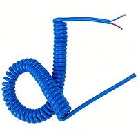 Cable Espiral de 2, 3 y 4 Núcleos, Cable Eléctrico Azul con Revestimiento PUR, Cable Espiral con Conductor de Cobre, Aislamiento, Cable de Alimentación CA