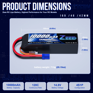 Zeee 4S <strong>Lipo</strong> <strong>Battery</strong> <strong>10000mAh</strong> 14.8V 120C EC5 Connector Soft Case RC <strong>Battery</strong> for RC Car Truck Tank Racing Hobby Models - Product Image 2