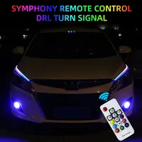 2 pièces Bande lumineuse LED RGB 30/45/60cm avec clignotants dynamiques jaunes et télécommande, modèle de feux de conduite LED