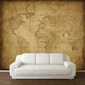 Vintage map wall decoration wallpaper peeling and pasting custom murals